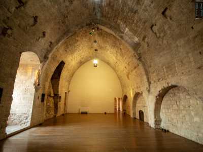 ...e l�Aula Sveva. Entrambe caratterizzate da volte a botte ogivali e muri a conci di pietra a corsi regolari...